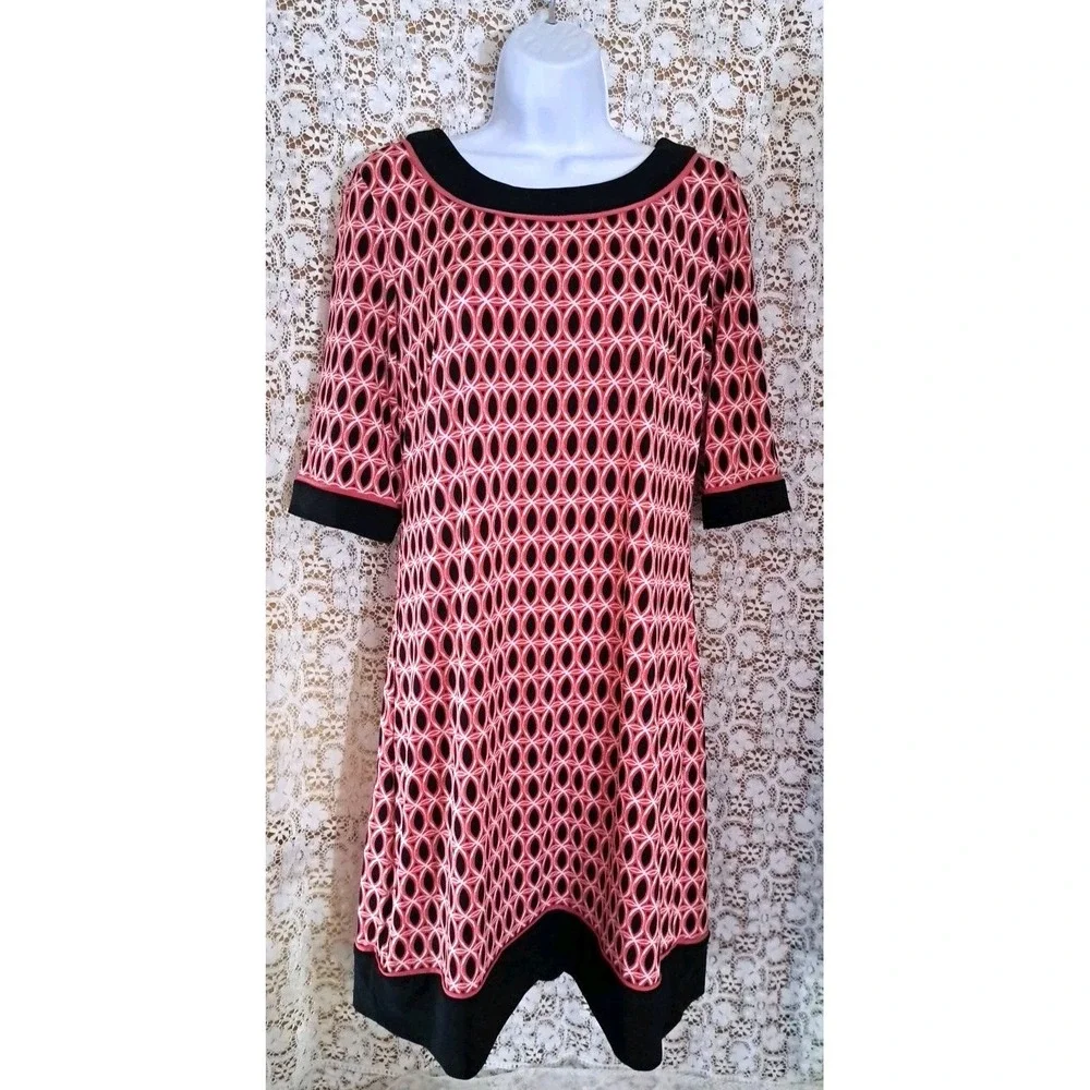 R&K Shift Dress M Pink/Black Geometric Print Colorblock‎ Stretch Career Casual